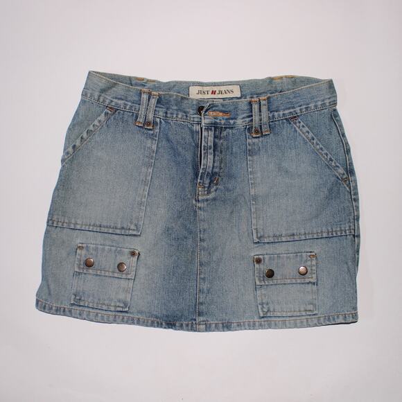 Y2K Just Jeans Light Wash 100% Cotton Denim Mini Skirt With Pockets Size 10 - Picture 1 of 5